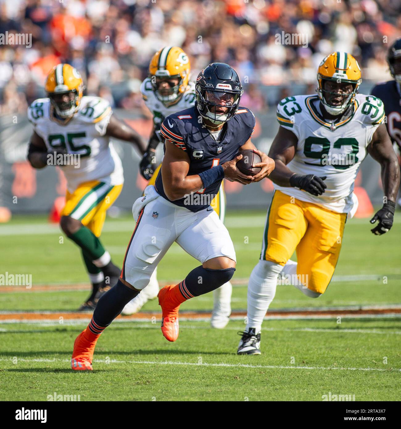 Chicago Bears running backs Chester Taylor (29) and Matt Forte (22)  celebrate Taylor's touchdown against the Green Bay Packers during the  fourth quarter of their NFC Championship playoff game at Soldier Field