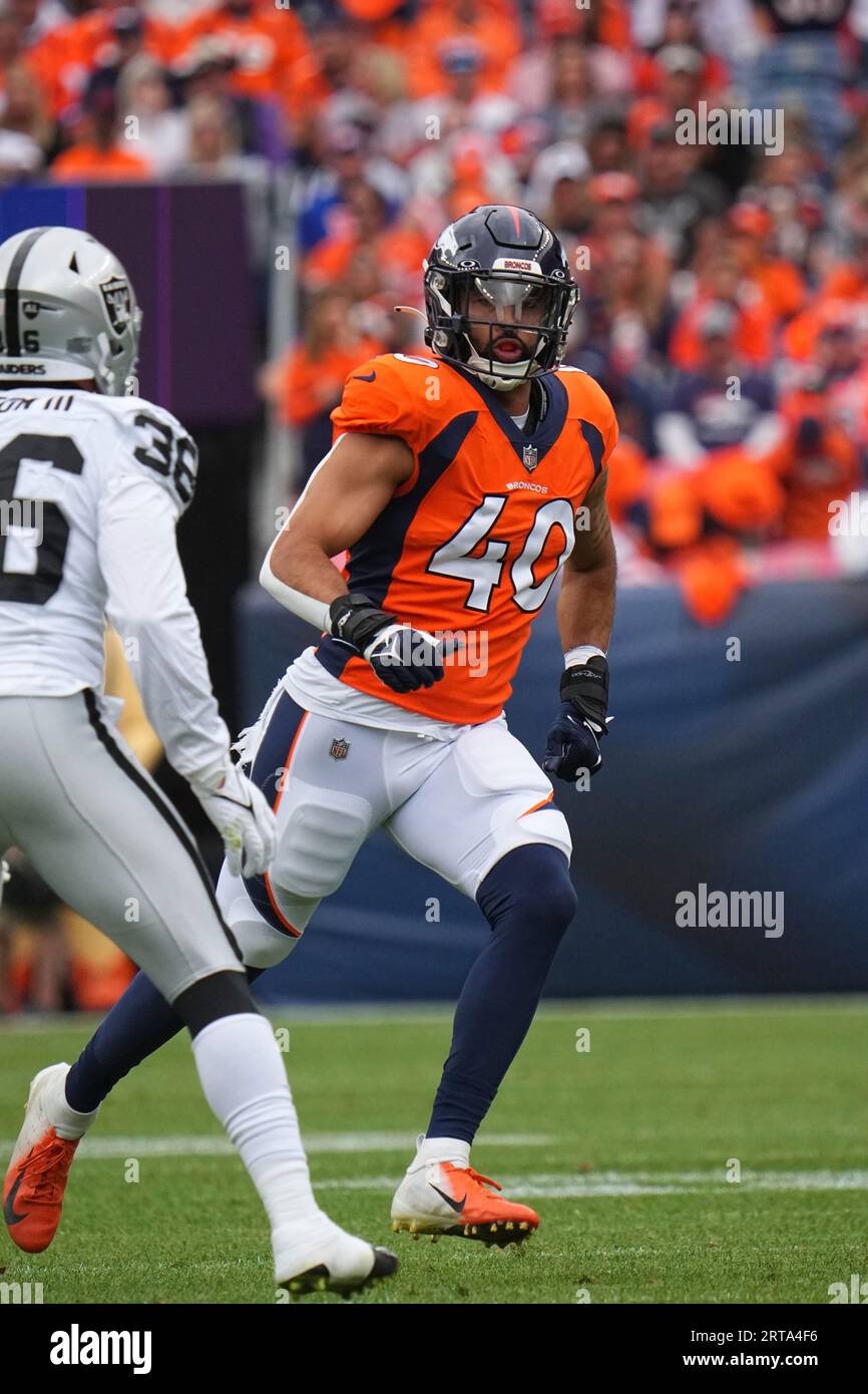 Denver Broncos guard Henry Byrd (66) warms up against the Arizona