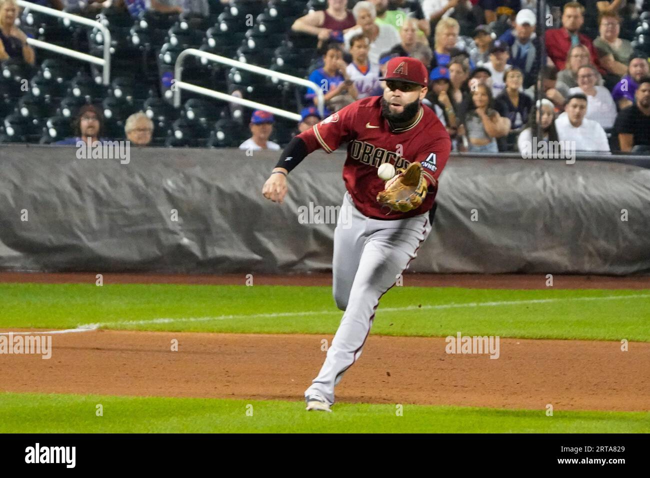 FLUSHING, NY - SEPTEMBER 11: Arizona Diamondbacks Catcher Seby Zavala (59)  hits a single during the seventh inning of a Major League Baseball game  between the Arizona Diamondbacks and the New York