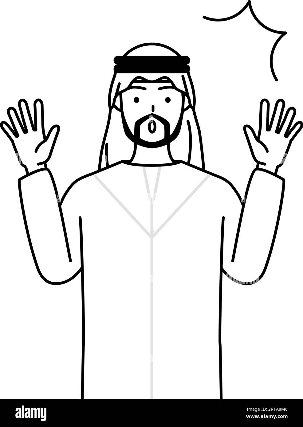 Muslim Man raising his hand in surprise, Vector Illustration Stock