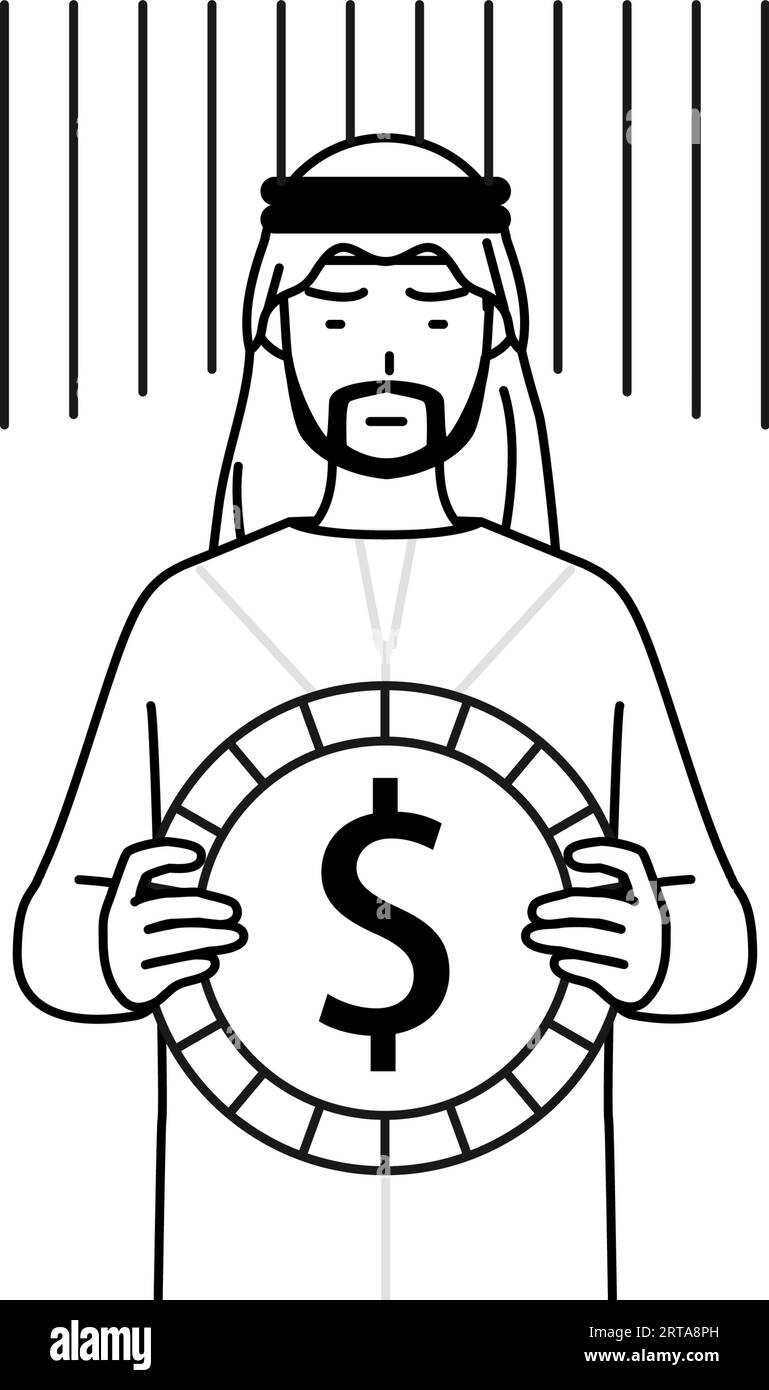Muslim Man an image of exchange loss or dollar depreciation, Vector Illustration Stock Vector