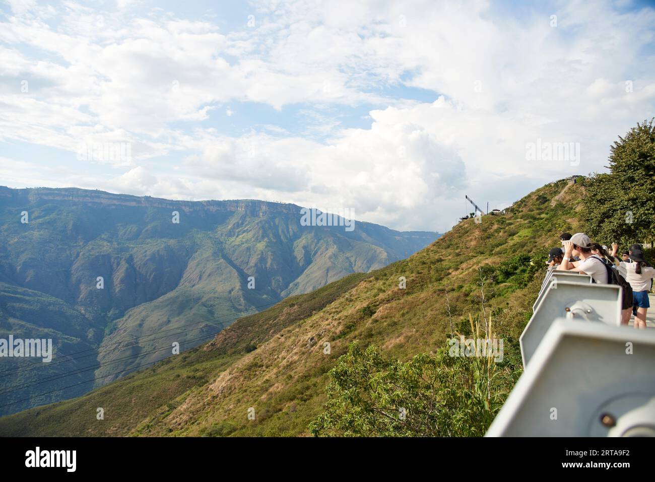Aratoca, Santander, Colombia, Nov 23, 2022: People admiring the mountain scenery at a viewpoint in the Chicamocha National Park, Panachi, a popular to Stock Photo