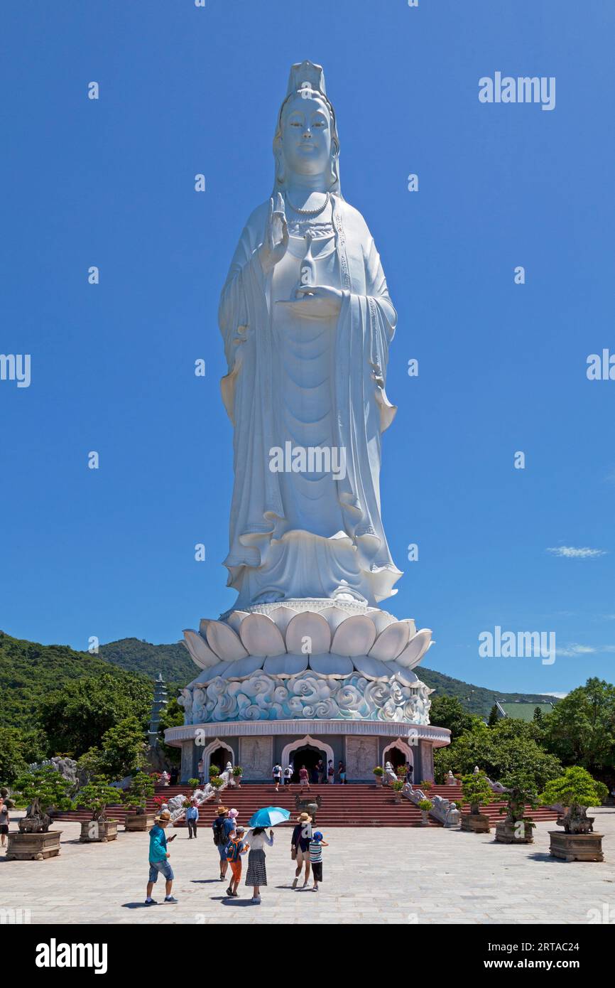Da Nang, Vietnam - August 21 2018: 67 meters high statue of Guanyin in Linh Ung Pagoda atop of the Son Tra Mountain. Stock Photo