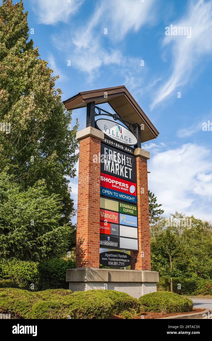 Display boards with names of various company brand names at market