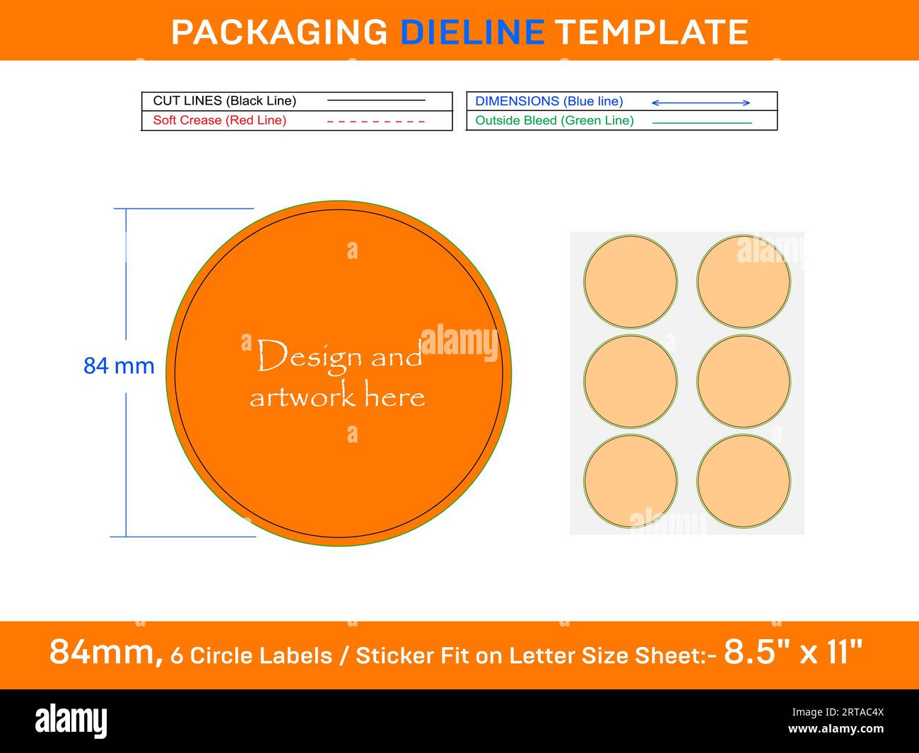6pcs 84 mm CIRCLE labels sticker die line template Stock Vector Image