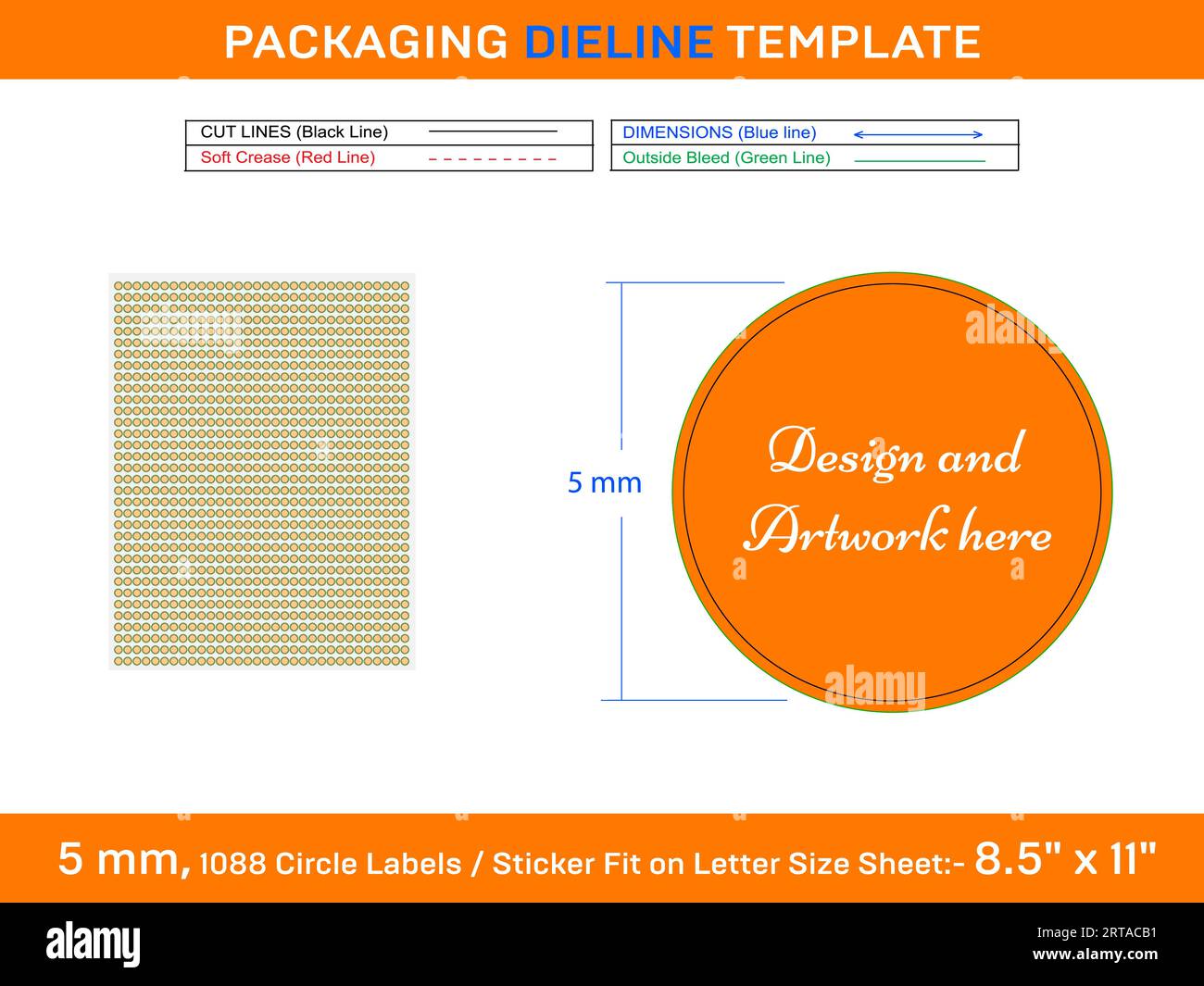 1088pcs 5 mm CIRCLE or ROUND label sticker die line template Stock Vector