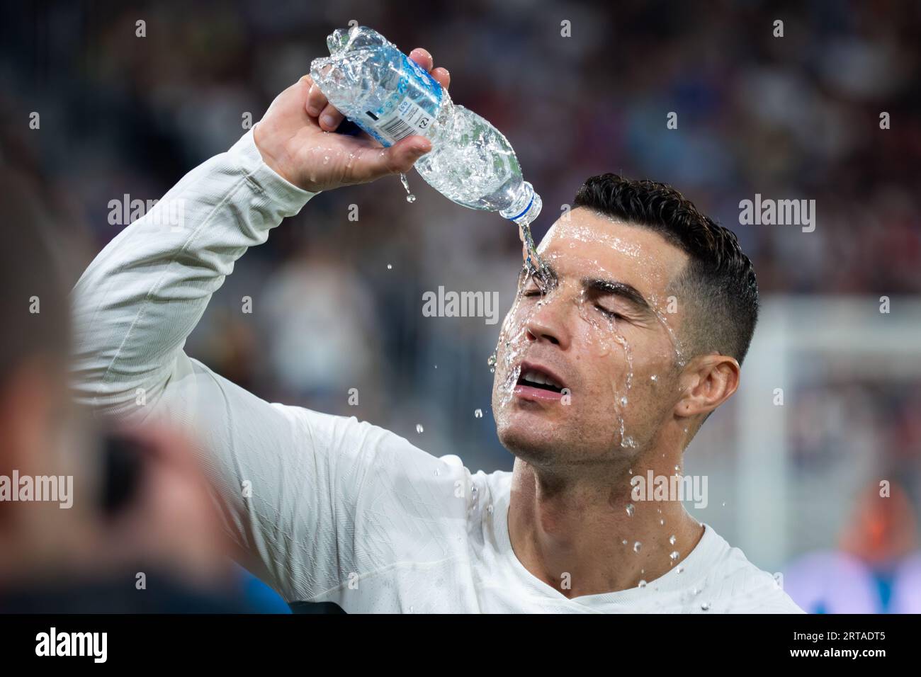 Cristiano Ronaldo seen after the European Qualifier match between Slovakia and Portugal which took place in Bratislava. Portugal won the match 1:0 and remained unbeaten on top of Group J. The only goal was scored by Bruno Fernandes. Cristiano Ronaldo received his third yellow card and he missed next match. Stock Photo