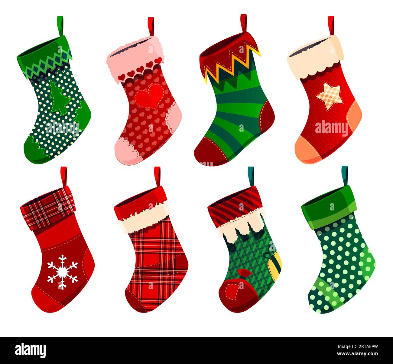 Stocking socks. Cartoon Christmas holiday socks for gifts. Vector Xmas ...