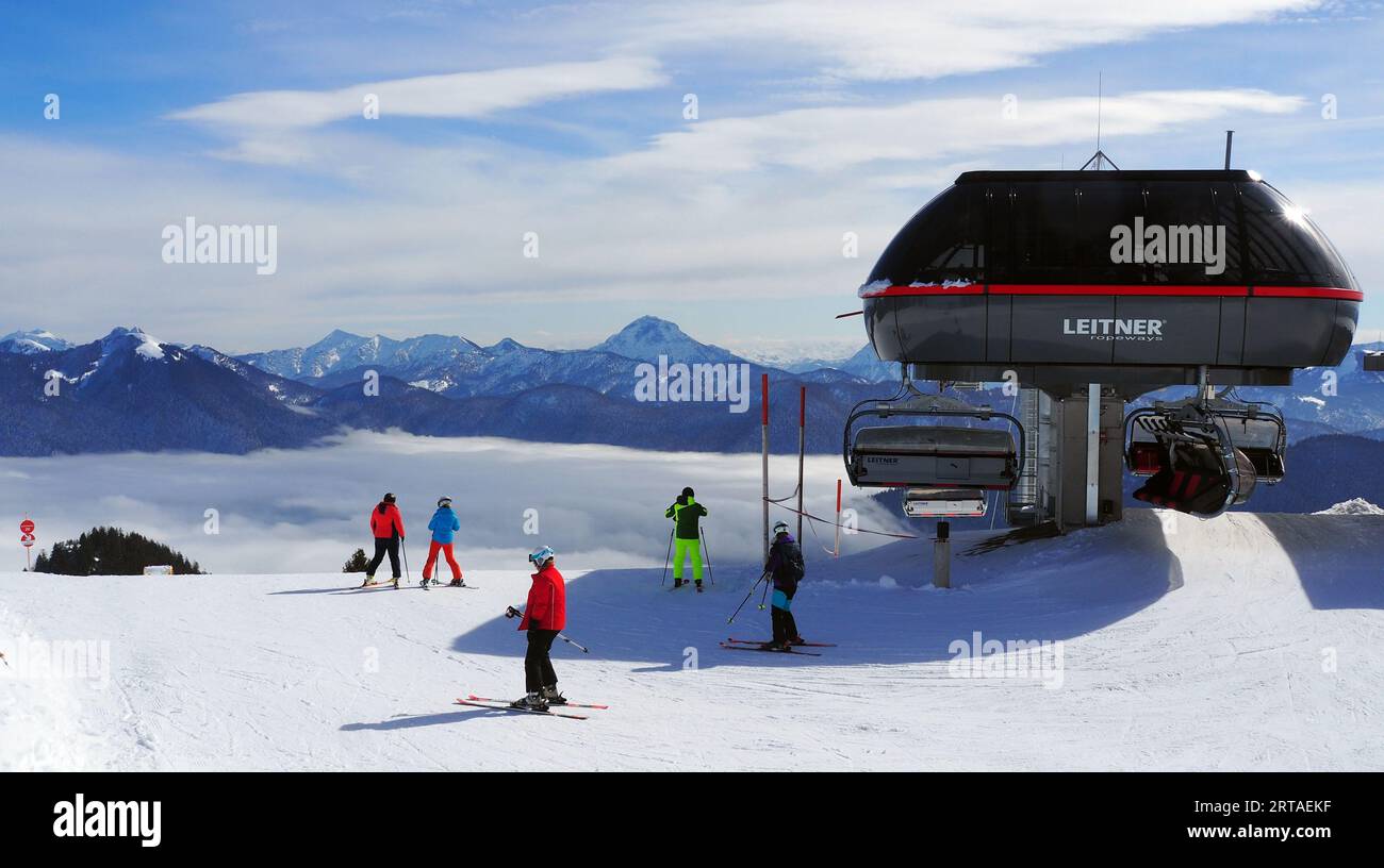 in the Brauneck ski area near Lenggries, winter in Bavaria, Germany Stock Photo