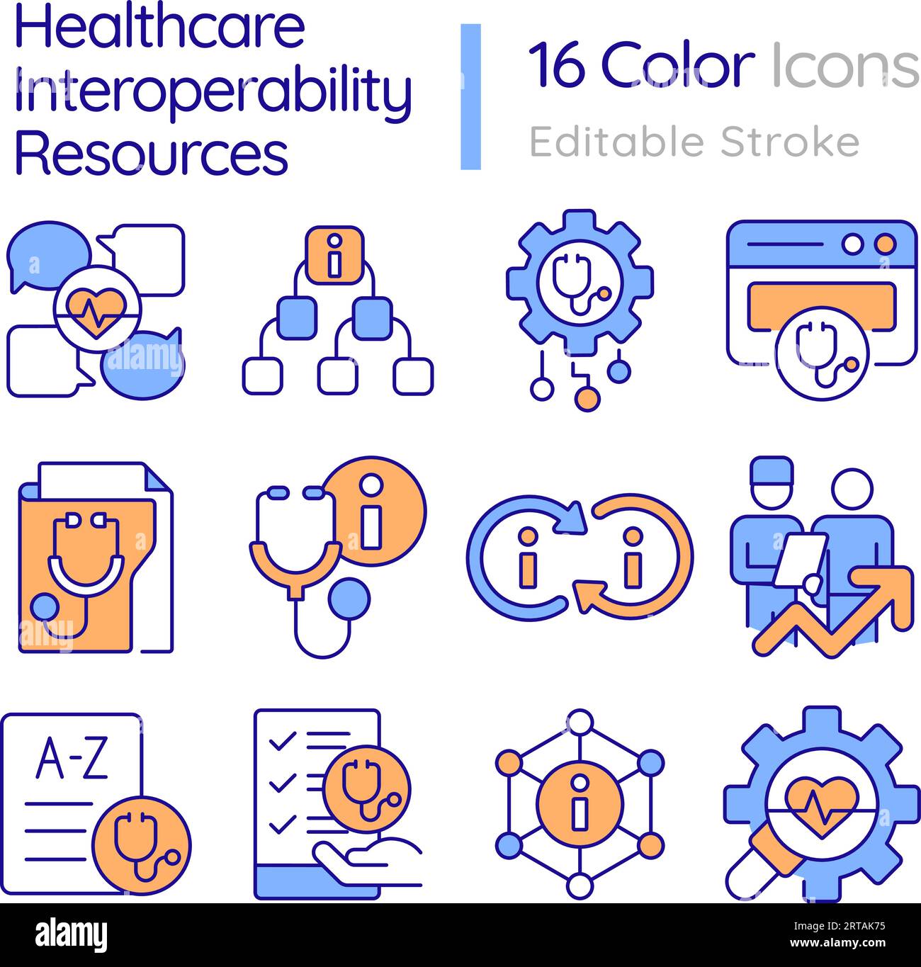 Editable multicolor thin line icons set for HIR Stock Vector