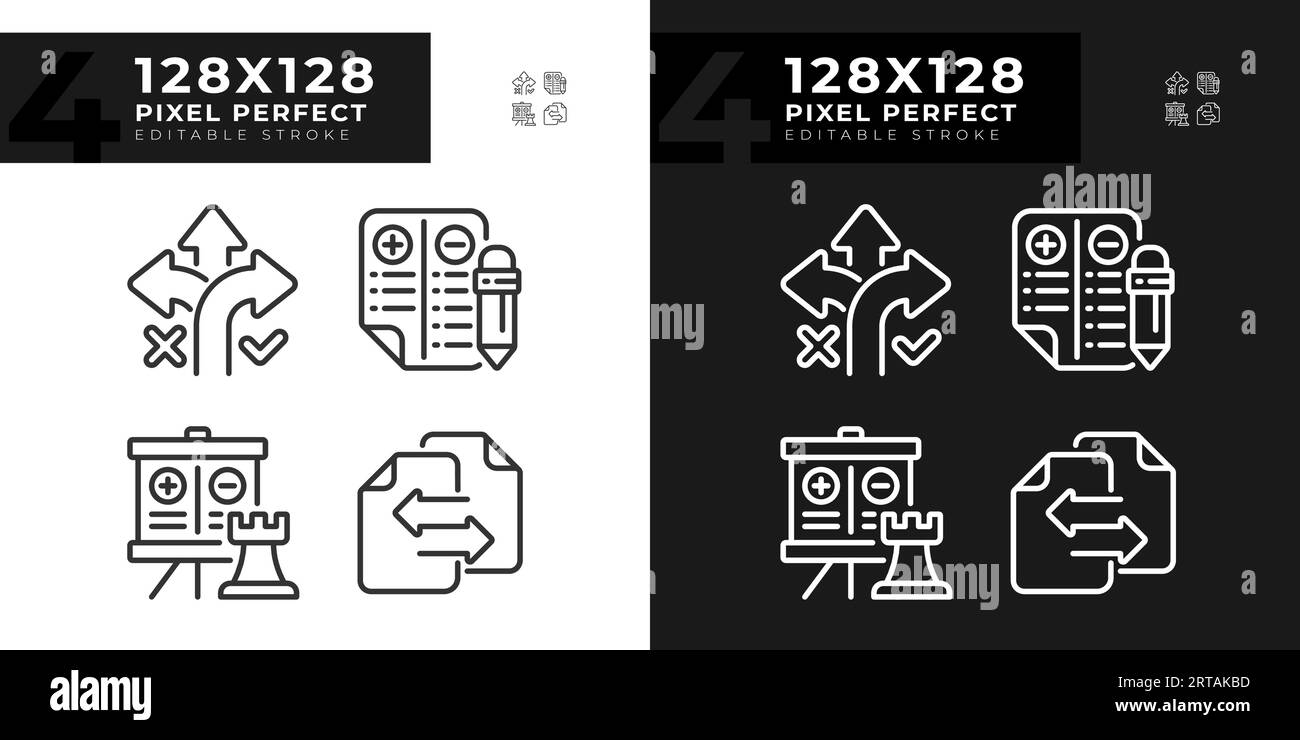 Pixel perfect dark and light comparisons icons set Stock Vector