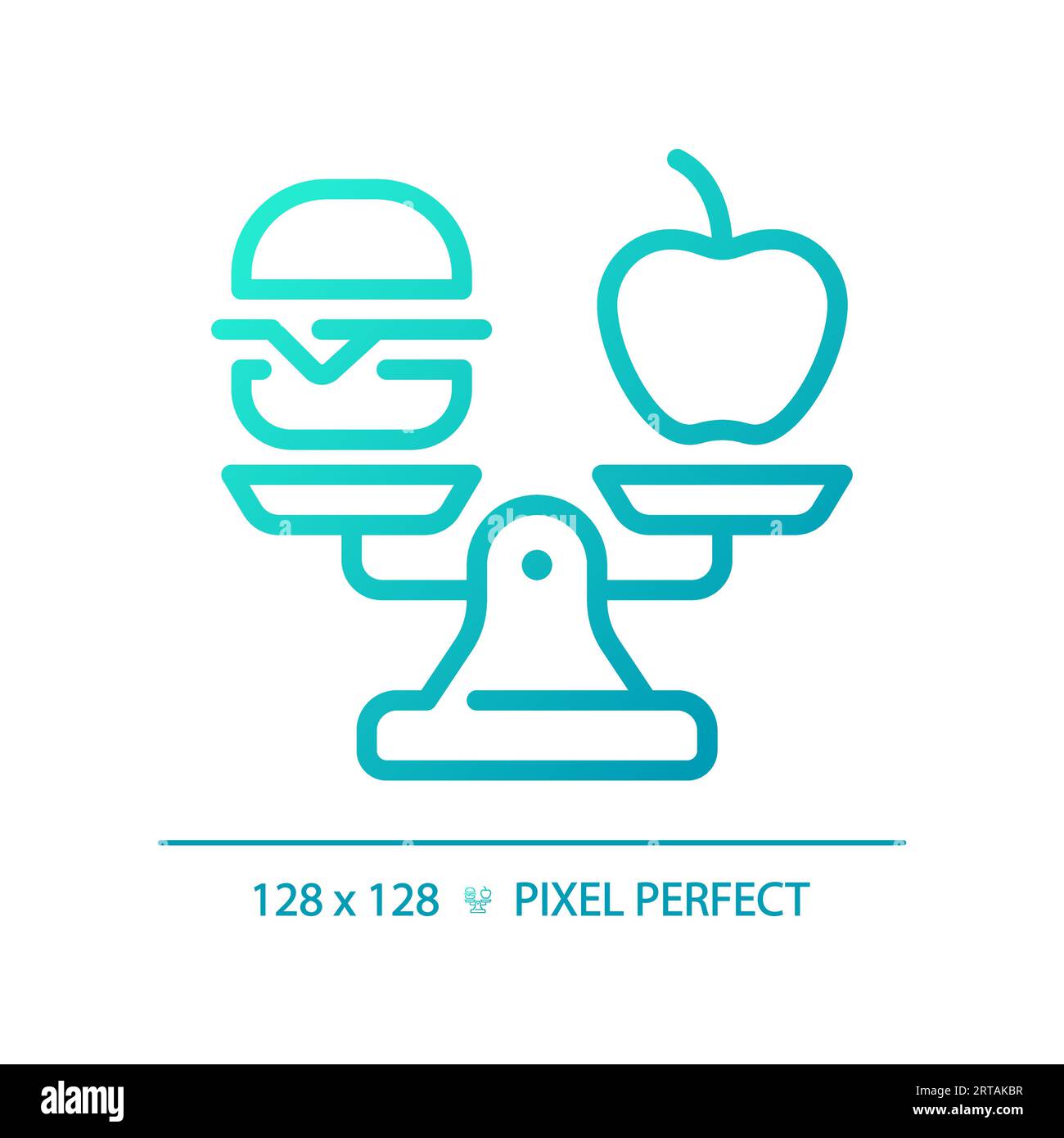 2D blue thin line gradient food on weight scale icon Stock Vector