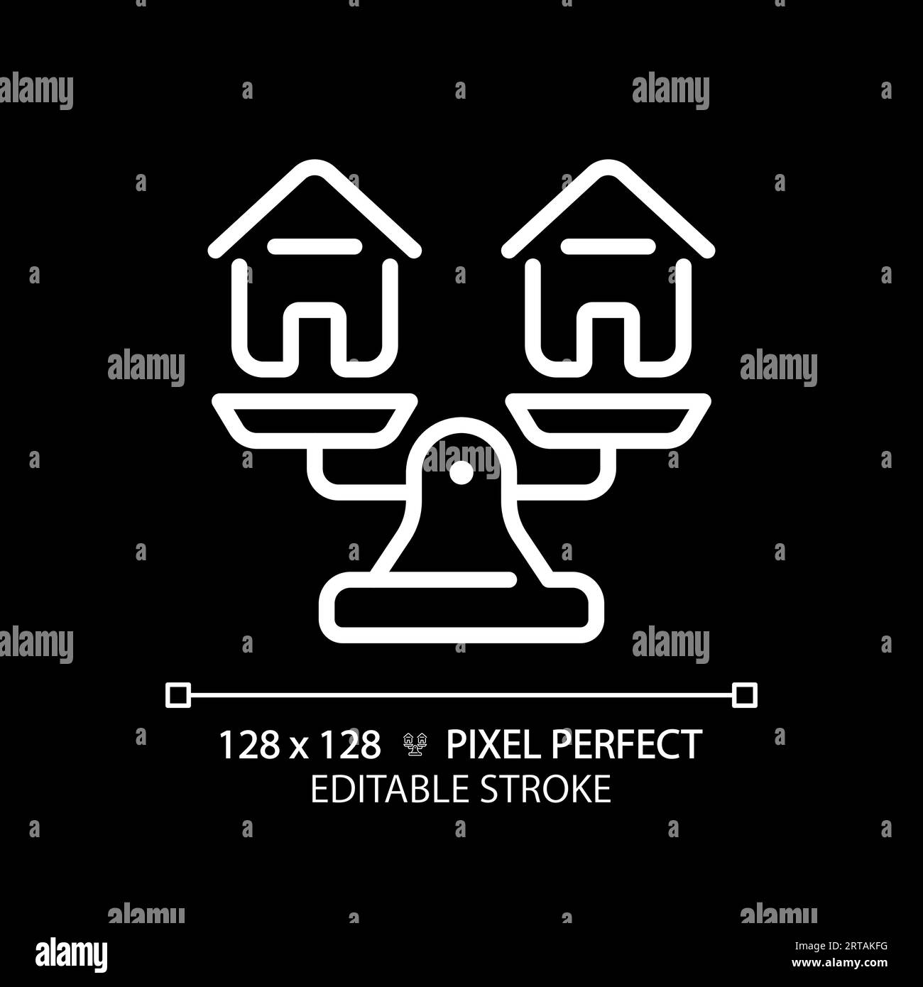 2D editable thin line white houses on weight scale icon Stock Vector