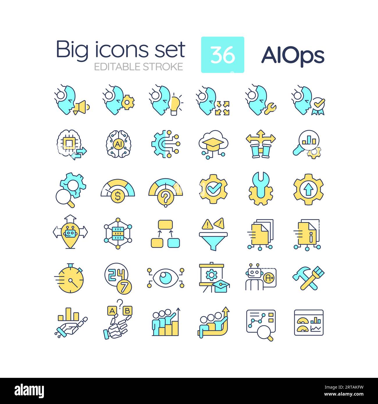 Editable multicolor big icons set for AI ops Stock Vector
