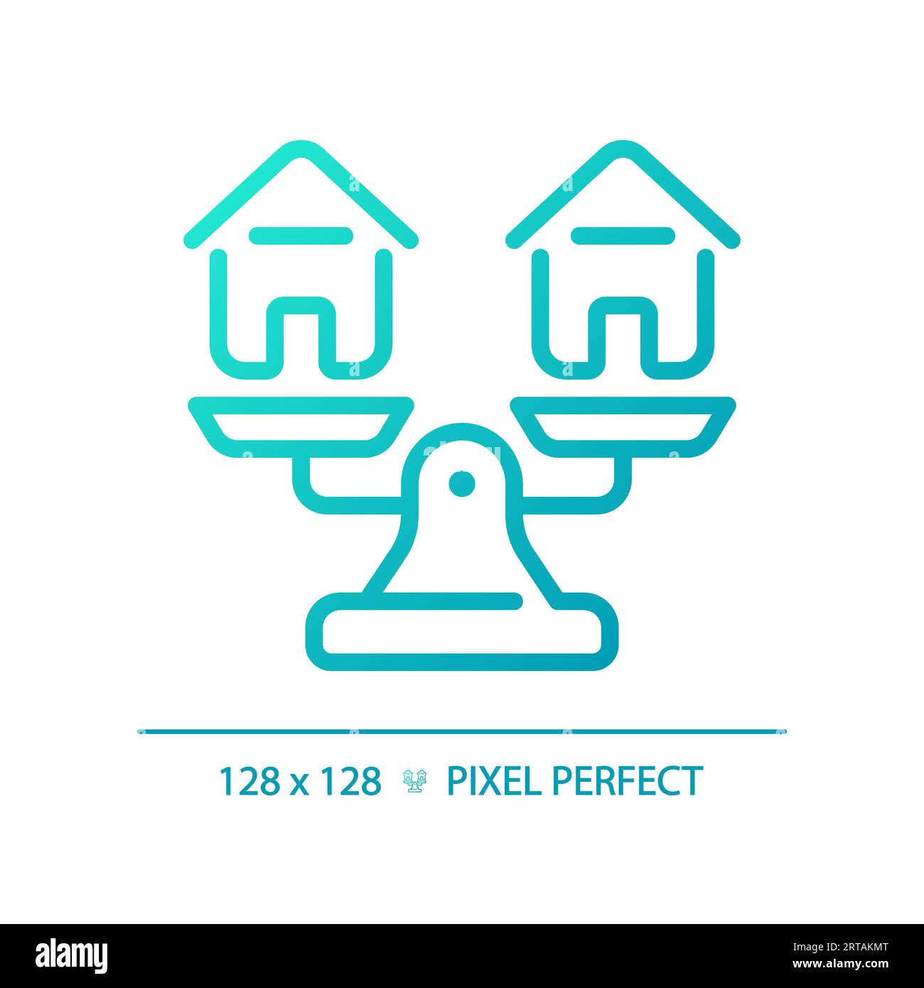 2D blue thin line gradient houses on weight scale icon Stock Vector
