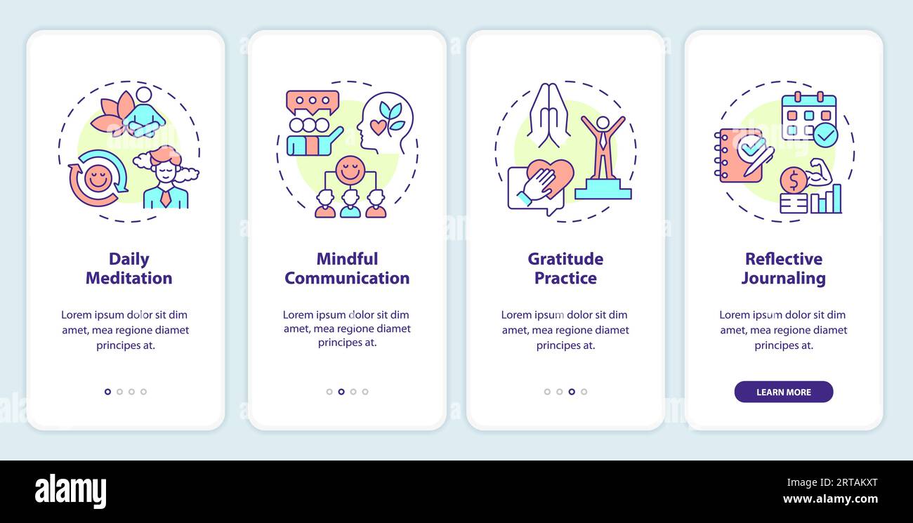Walkthrough mindful entrepreneurship with line icons concept Stock Vector