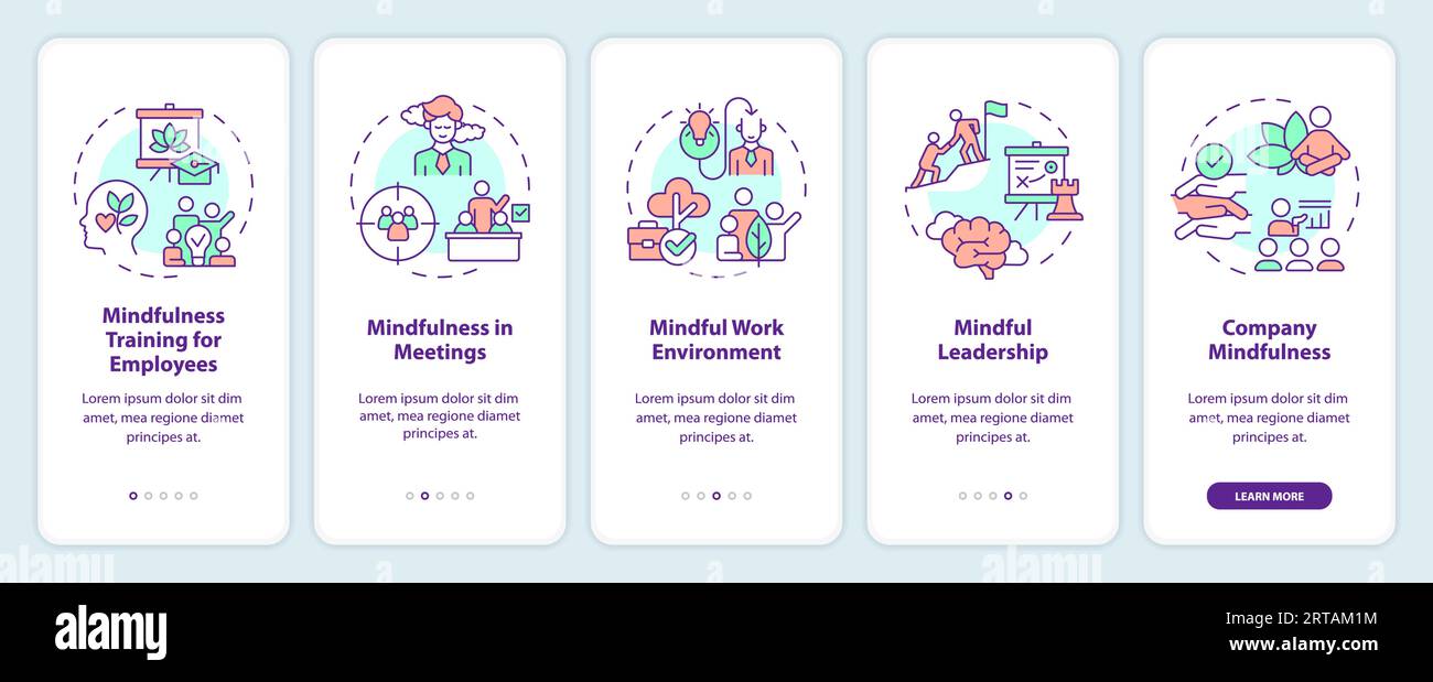 Walkthrough mindful entrepreneurship with multicolor icons Stock Vector