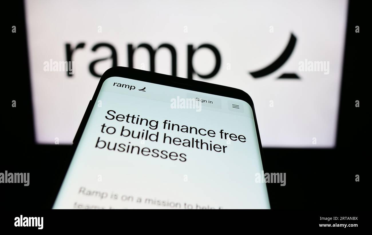 Mobile phone with website of US software company Ramp Business