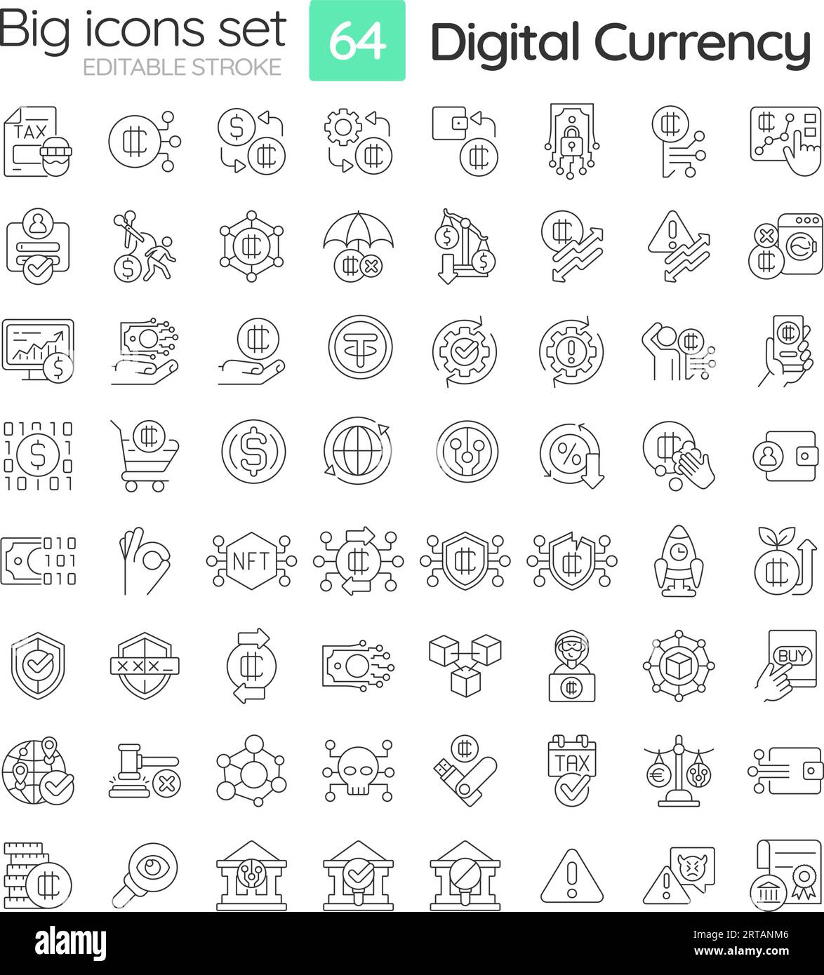Customizable black big icon set for digital currency Stock Vector