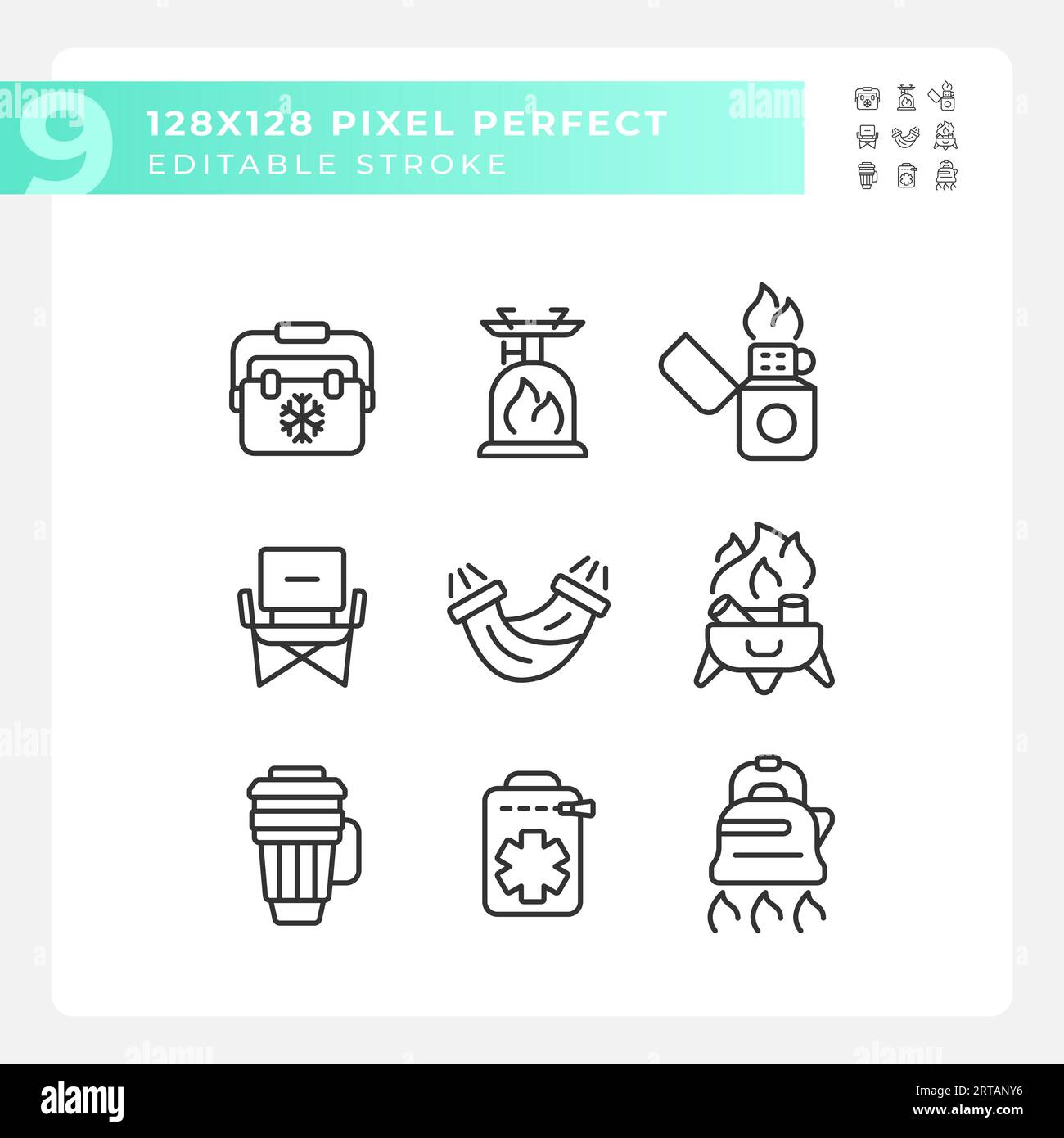 Editable pixel perfect hiking gear line icons Stock Vector Image & Art ...