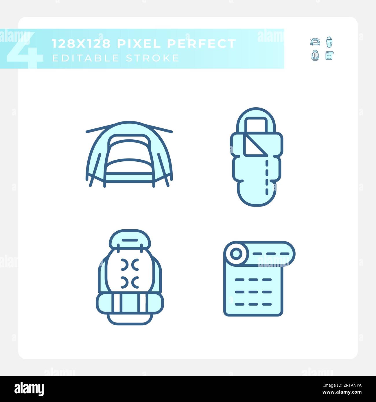 2D editable pixel perfect hiking gear line icons Stock Vector
