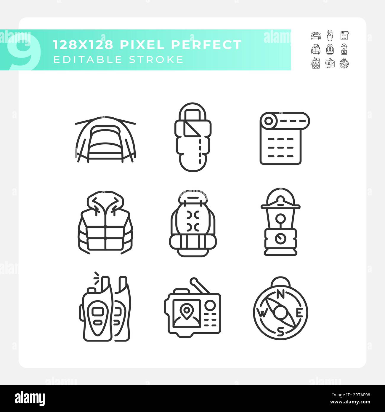 Set of editable pixel perfect hiking gear linear icons Stock Vector ...