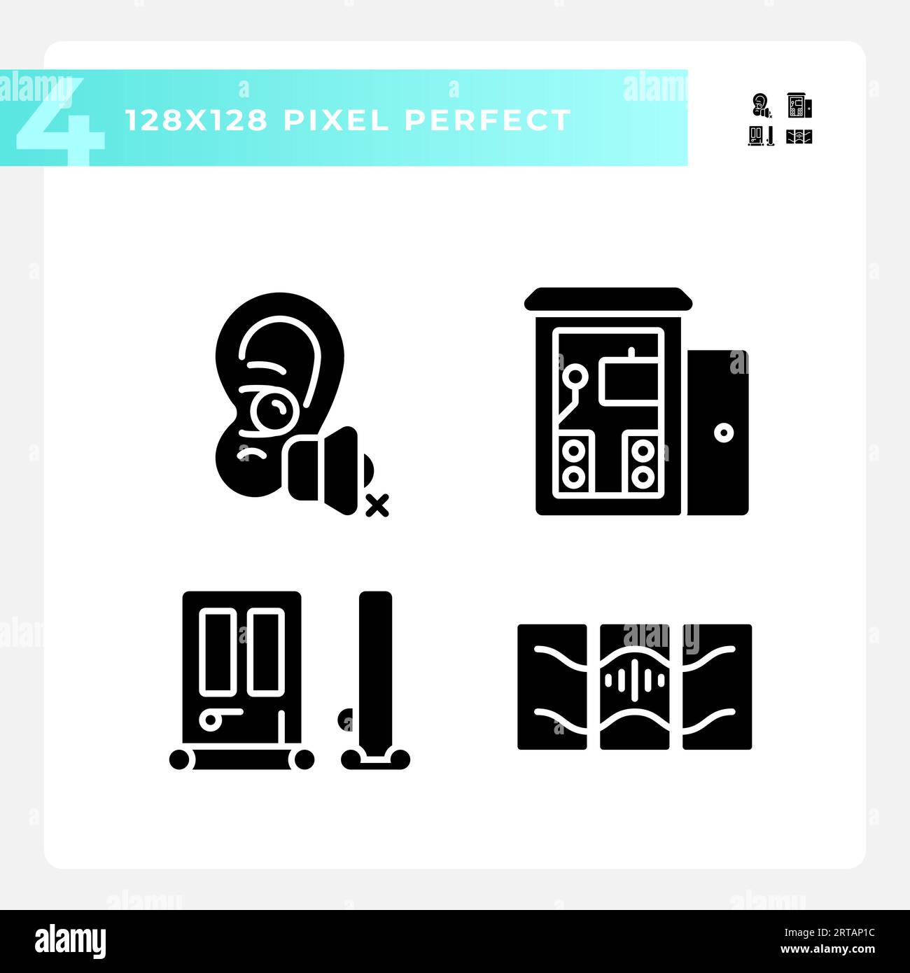 Pixel perfect soundproofing icons set Stock Vector