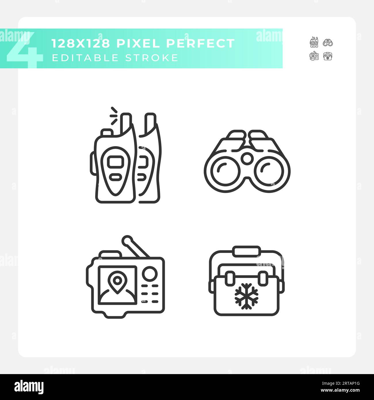 Set of editable pixel perfect hiking gear linear icons Stock Vector ...