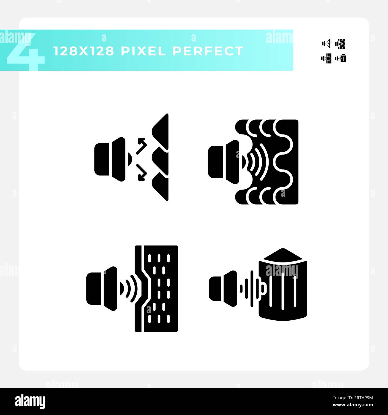 Pixel perfect glyph style soundproofing icons Stock Vector Image & Art ...