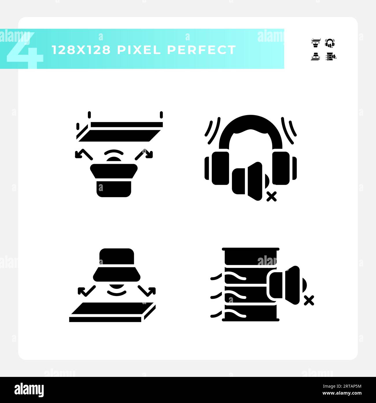 2D pixel perfect soundproofing icons set Stock Vector
