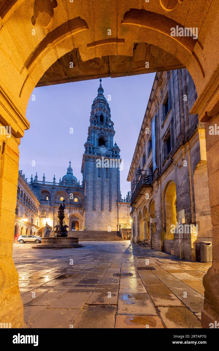 Clock tower, Cathedral, Santiago de Compostela, Galicia, Spain Stock Photo