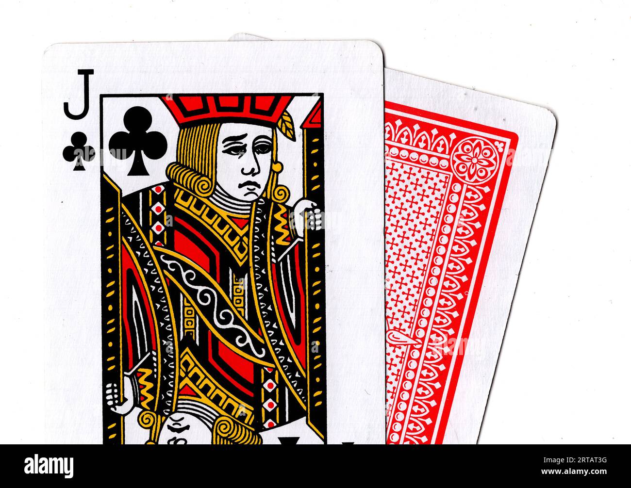 A pair of vintage playing cards revealing a jack of clubs on a white background Stock Photo Alamy