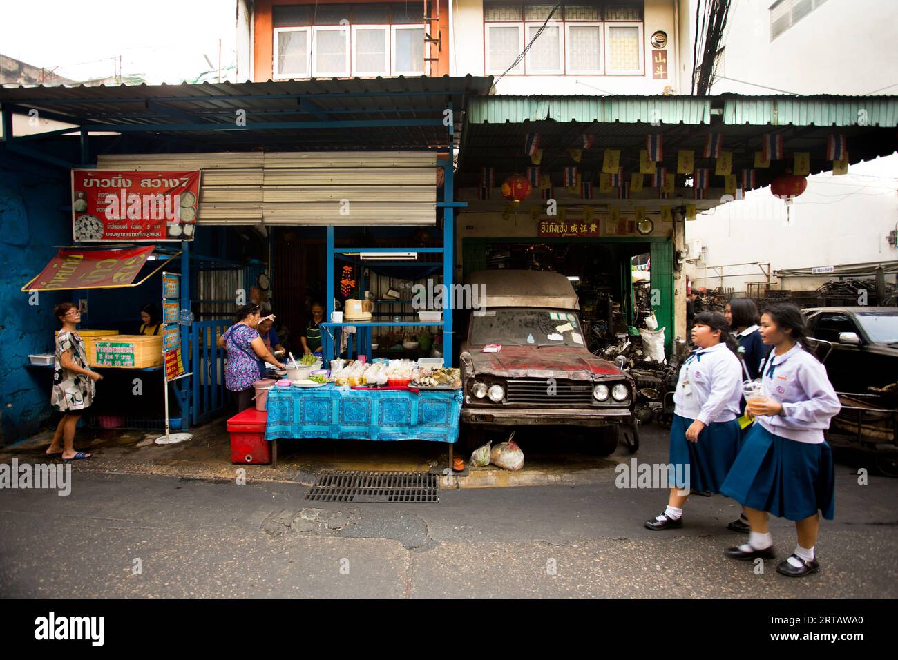 Bangkok, Thailand; 1st January 2023: Street food restaurant in a busy ...