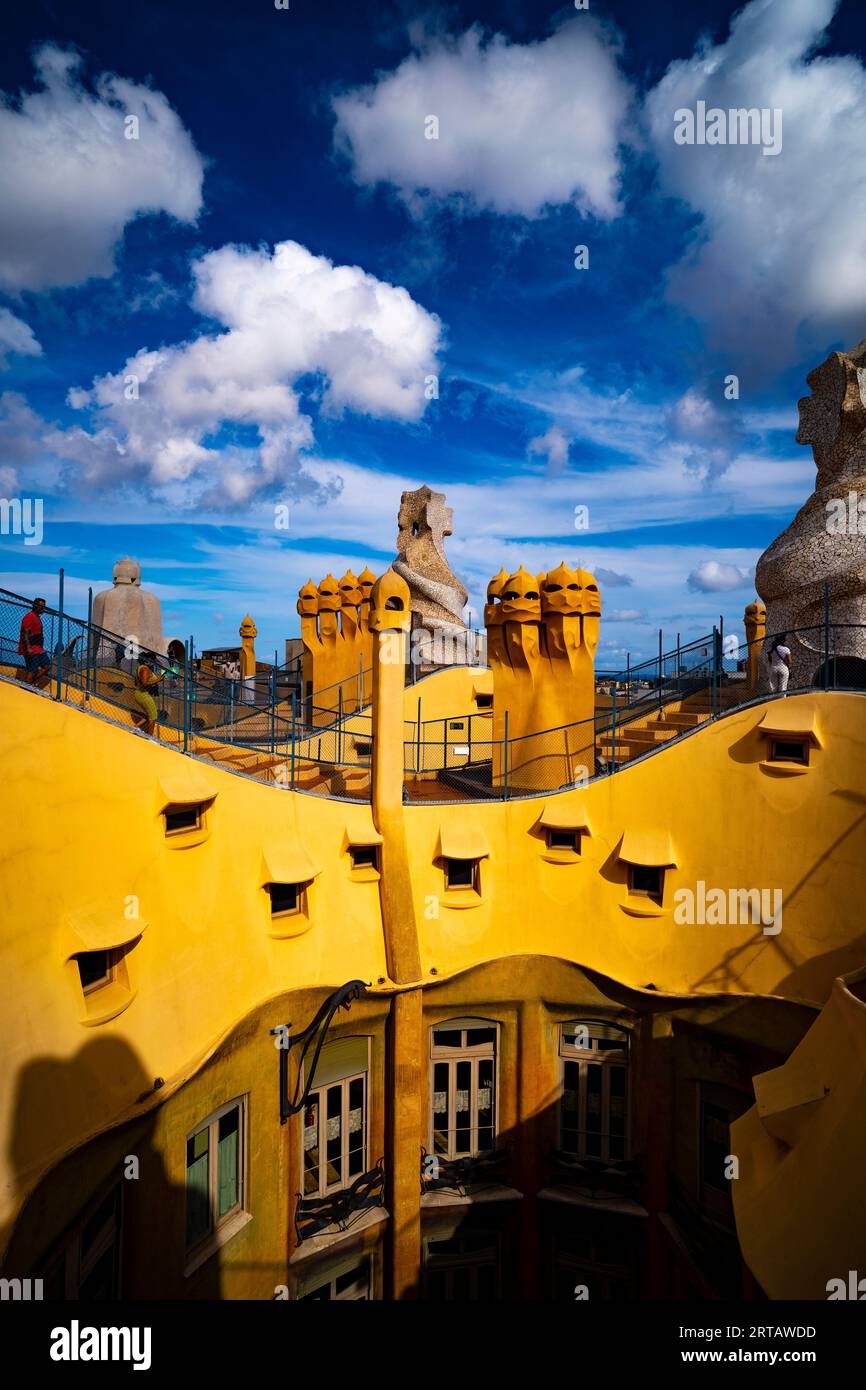 La Pedrera - Casa Milà, apartment building designed by Catalan architect Antoni Gaudi, on Passeig de Gracia, Barcelona, built between 1906 and 1912. Stock Photo