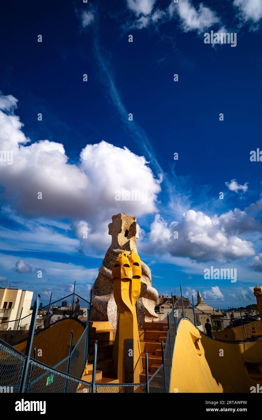 La Pedrera - Casa Milà, apartment building designed by Catalan architect Antoni Gaudi, on Passeig de Gracia, Barcelona, built between 1906 and 1912. Stock Photo