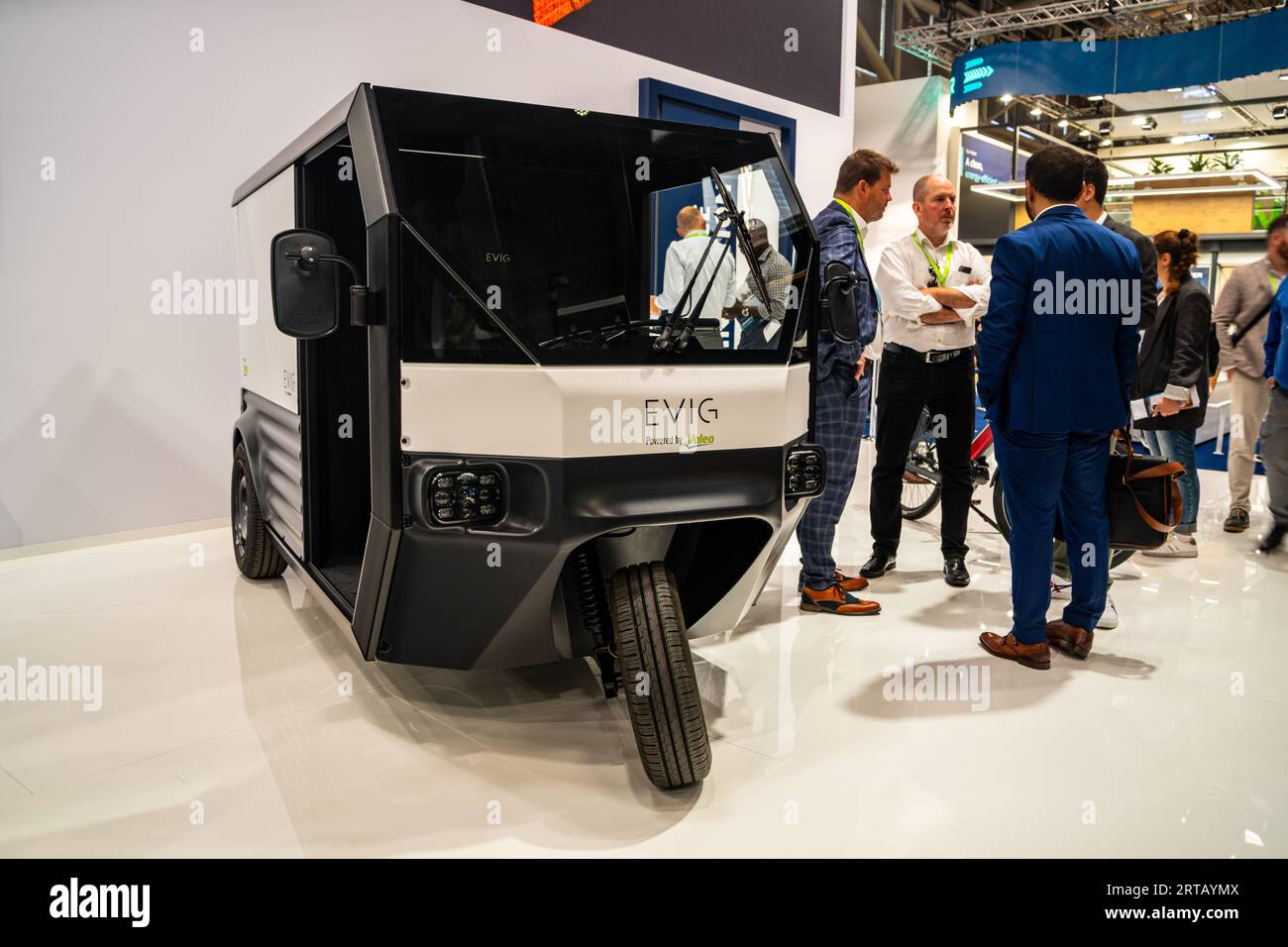 An Evig electric tuk-tuk delivery vehicle on display at IAA Mobility 2023, Munich Germany. Stock Photo