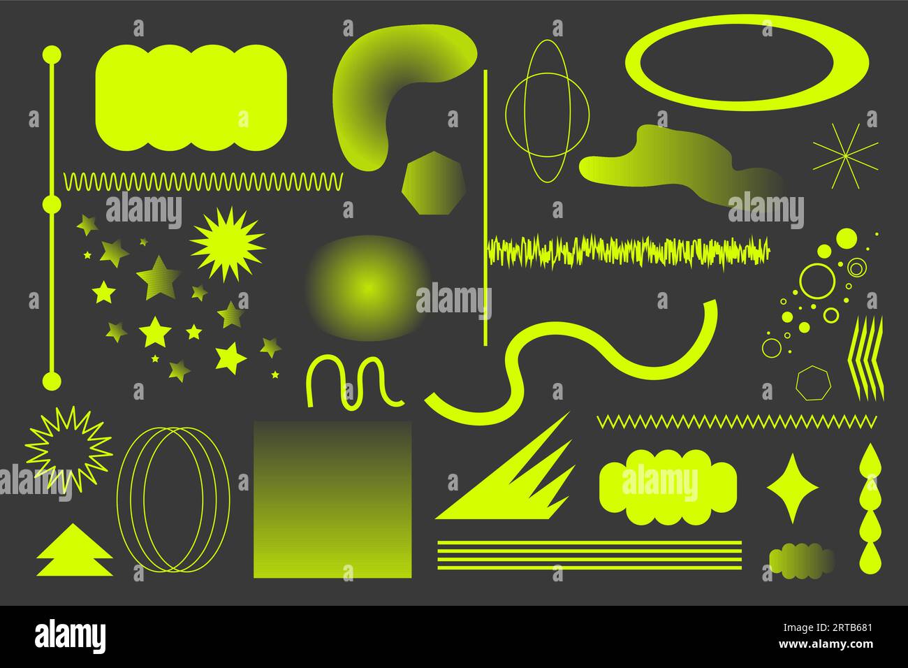 Set psychedelic retro futuristic abstract geometric shapes wireframe ...