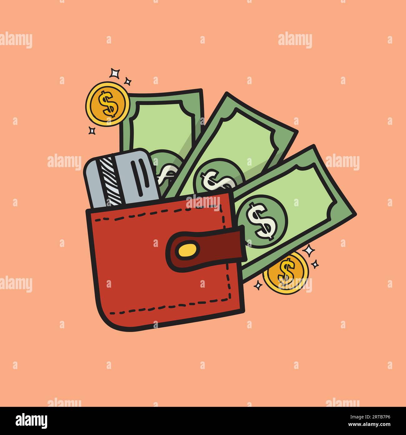 Wallet doodle sketch style. Vector illustration Stock Vector
