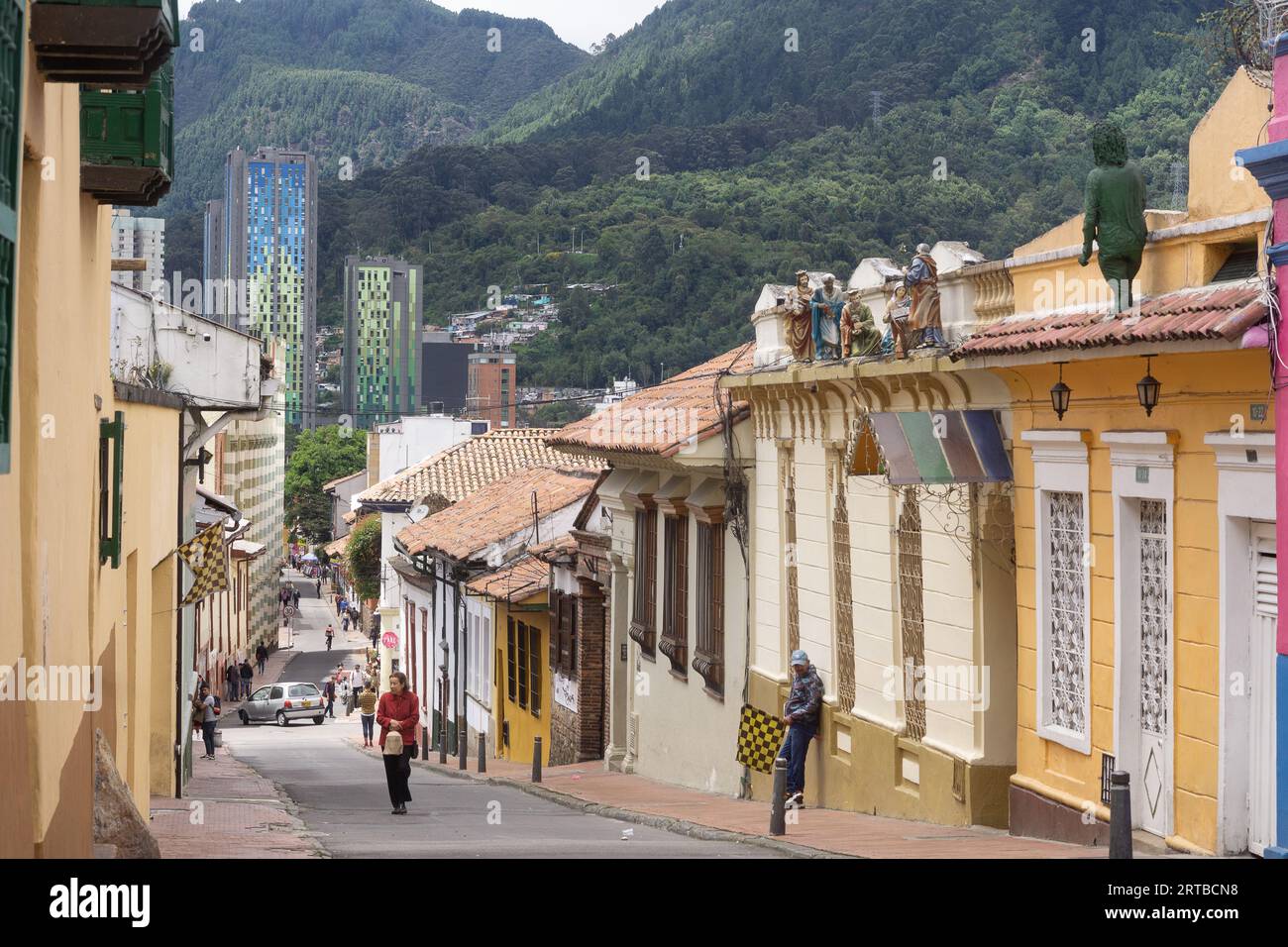 Street scene in La Candelaria neighbourhood of Bogota, Colombia. Stock Photo