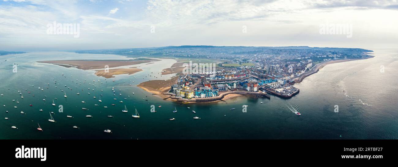 Panorama of Exmouth and River Exe from a drone, Dawlish Warren, Devon, England, Europe Stock Photo
