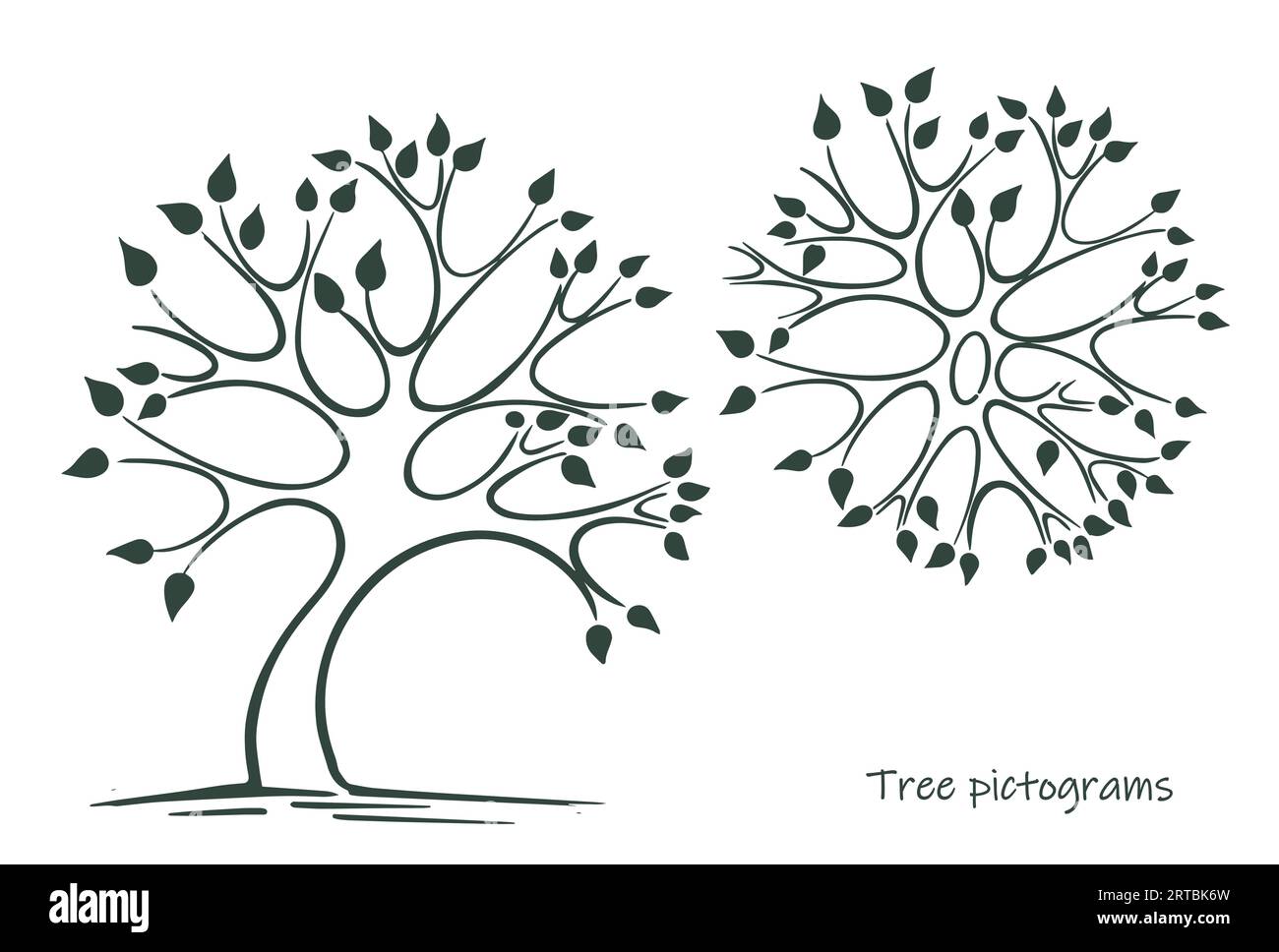 tree pictograms Hand drawn ink. Sketch of plants. Isolated on white ...