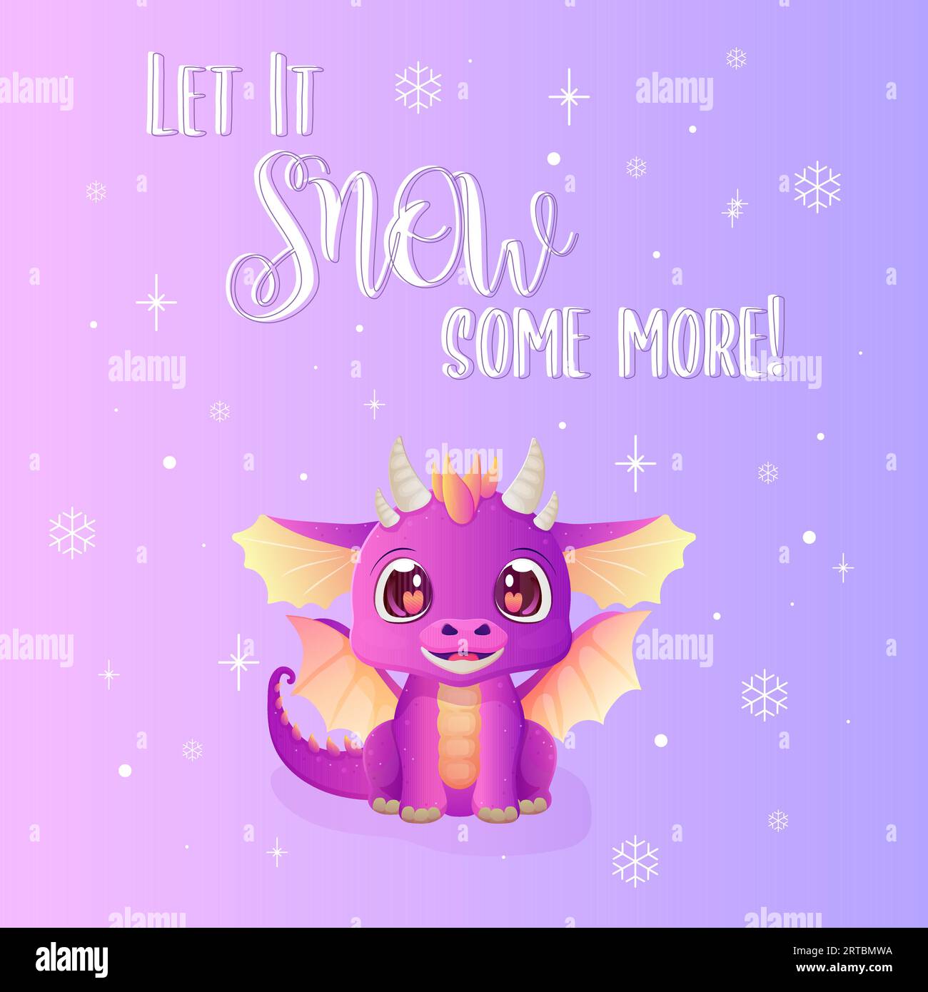 a happy new year card with a cute dragon. Vector illustration purple background Stock Vector