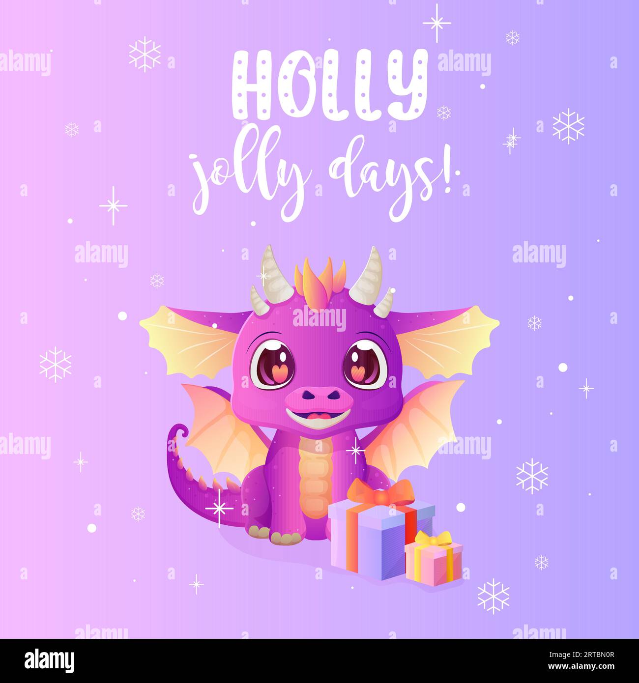 a happy new year card with a cute dragon. Vector illustration purple background Stock Vector