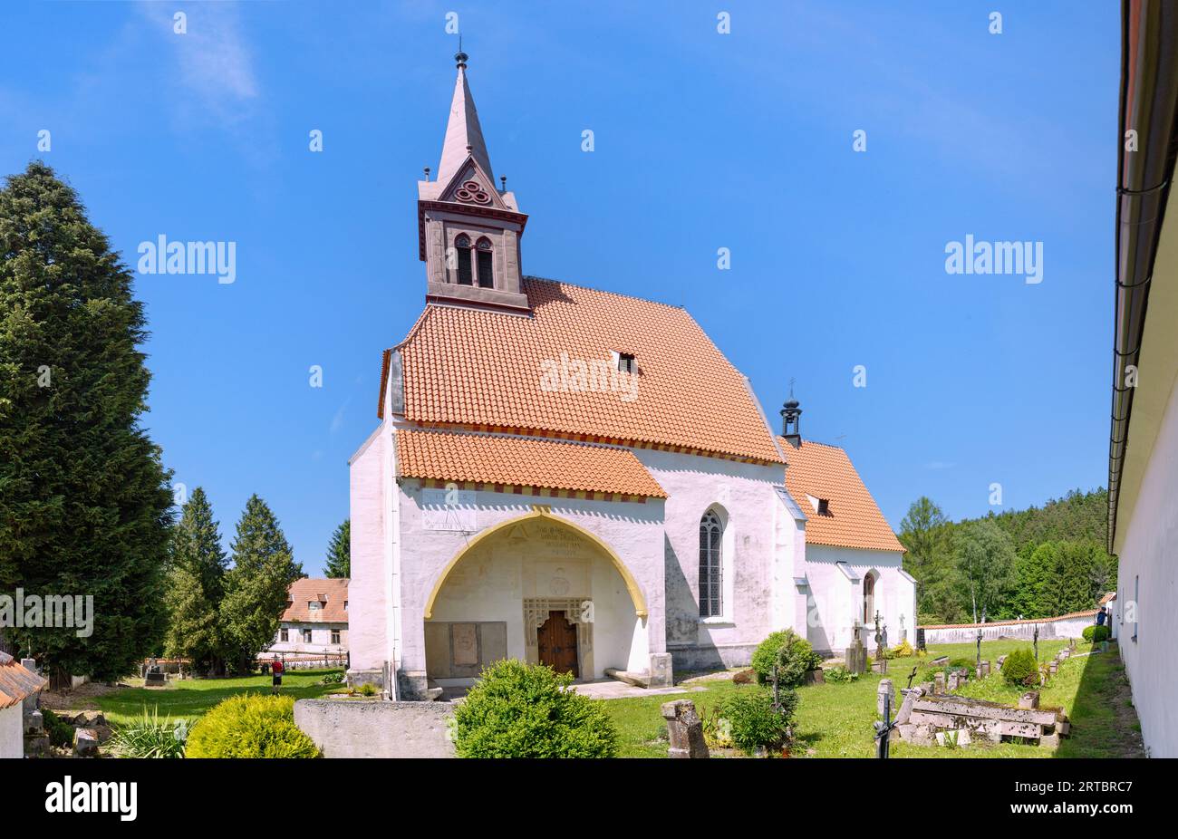 Late Gothic Church of Sv. Jana Křtitele in Zátoň, Větřní in South Bohemia in the Czech Republic Stock Photo