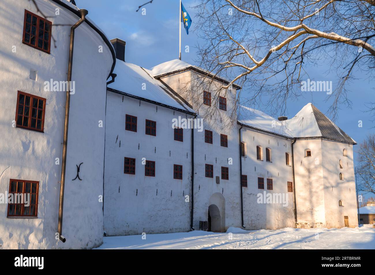 Turku Castle exterior on a sunny day in winter. It is a medieval building in the city of Turku in Finland. It was founded in the late 13th century and Stock Photo