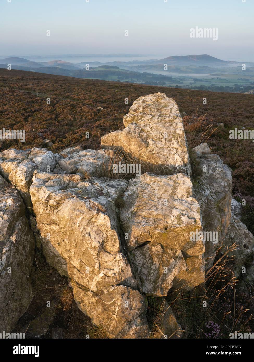 Scenery viewed from Stiperstones, a rocky quartzite ridge in South Shropshire, England. Stock Photo