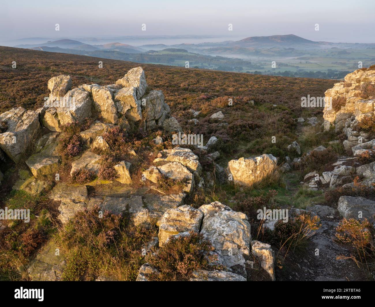 Scenery viewed from Stiperstones, a rocky quartzite ridge in South Shropshire, England. Stock Photo