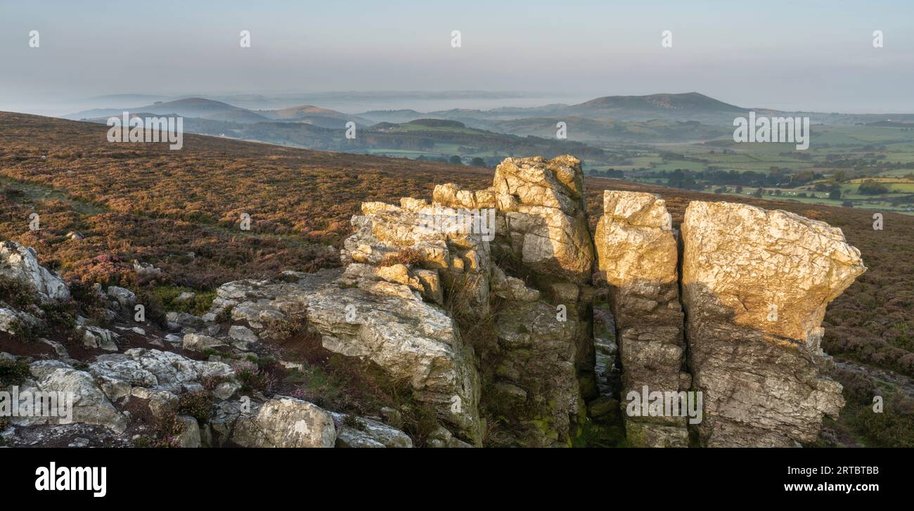 Scenery viewed from Stiperstones, a rocky quartzite ridge in South Shropshire, England. Stock Photo