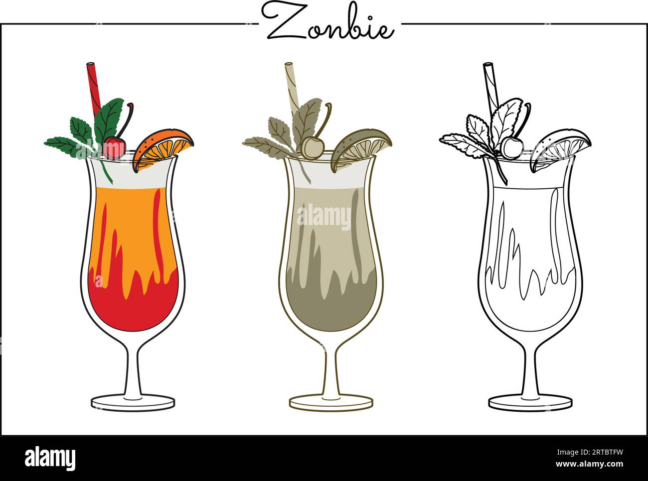 Vector alcohol drink line art illustration Zombie Stock Vector Image