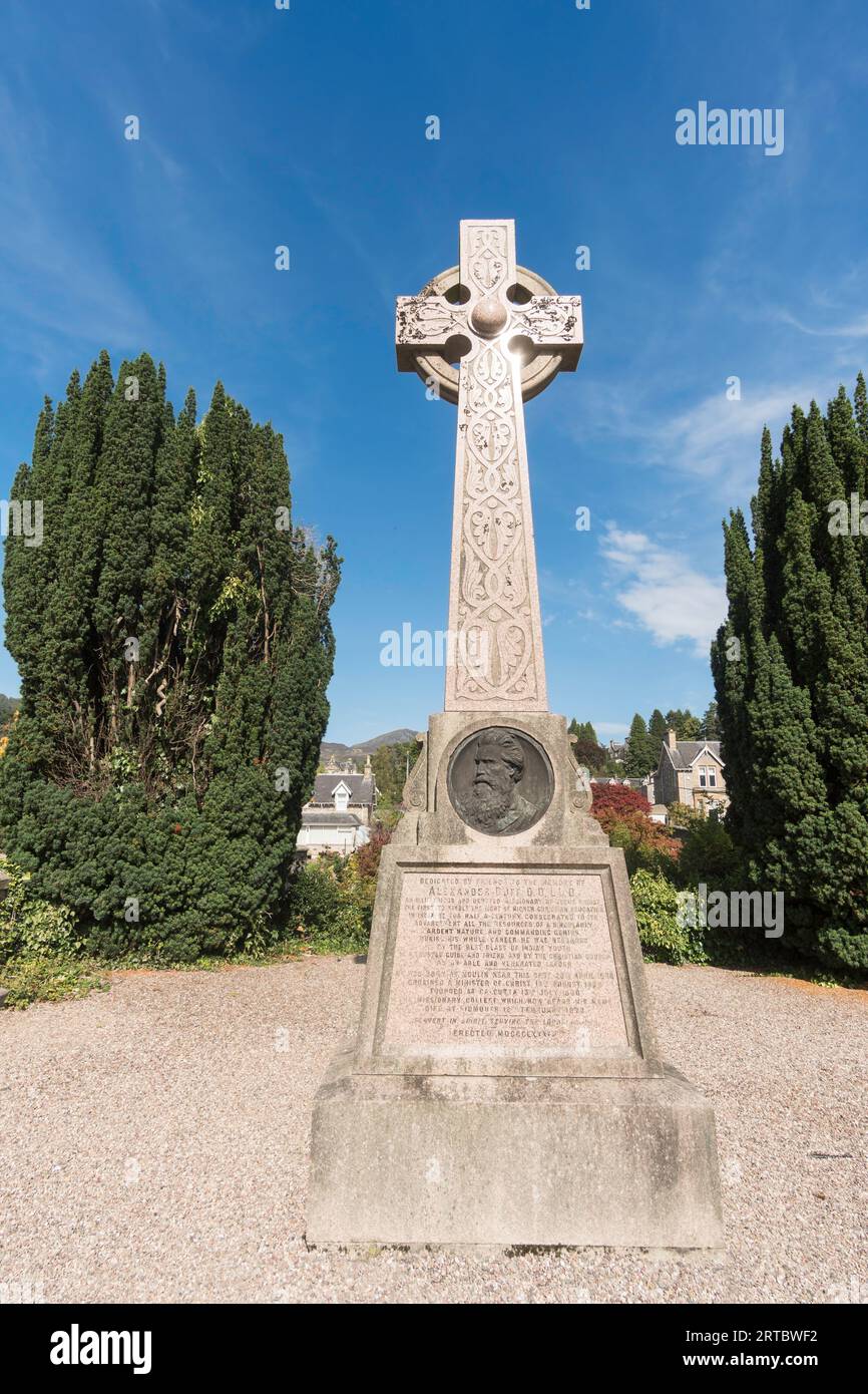 The Alexander Duff memorial Celtic Cross in Pitlochry, Scotland, UK Stock Photo
